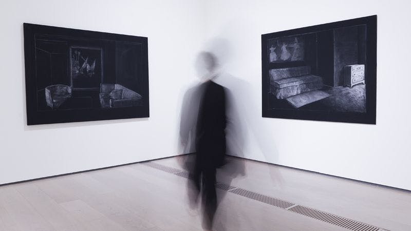 Installation view of the exhibition Juan Muñoz. Drawings 1982–2000 at Centro Botín in Santander, Spain, dated 2022.